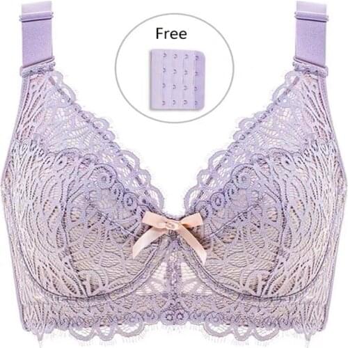 Womens Underwire Full Coverage Lightly Padded Plus Size Lace Embroidery Push Up Minimizer Bra Female Lingerie 38 40 42 F G H I J