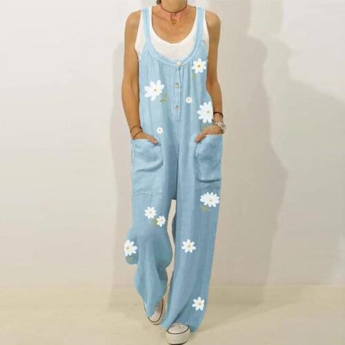 Women Floral Print Jumpsuit Women One-piece Jumpsuits Overalls Jumpsuit Women Denim Jeans Bib Bodysuit Long Pants Dungarees