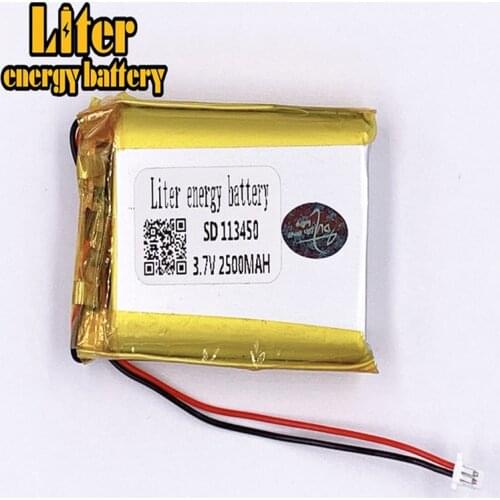 1.0MM 2pin connector 113450 2500mah 3.7V Rechargeable lipo battery solar li ion polymer lithium battery MP3 MP4 MP5 small toys