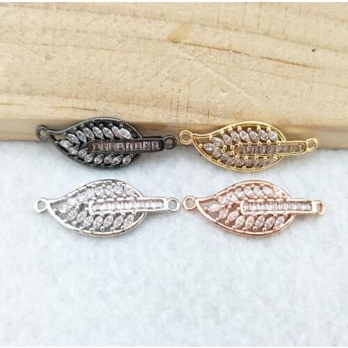 10 Pieces CZ zircon Micro Pave leaf Connector,Double Bails Beads Charm,for DIY Bracelets Jewelry Finding CT326