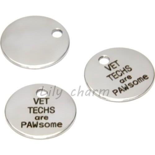 10pcs/lot Vet techs are pawsome charm silver tone Veterinary Technician message charm pendant 20mm