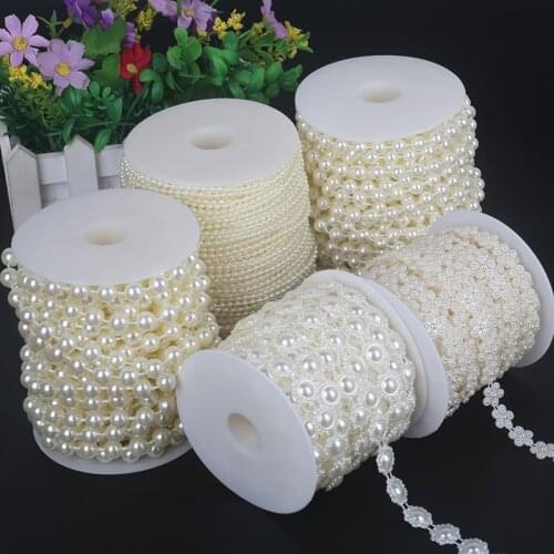 2-10Meters Ivory/White Fishing Line Artificial Pearls Beads Chain DIY Wedding Party Decoration Supplies Bride Garland Flowers