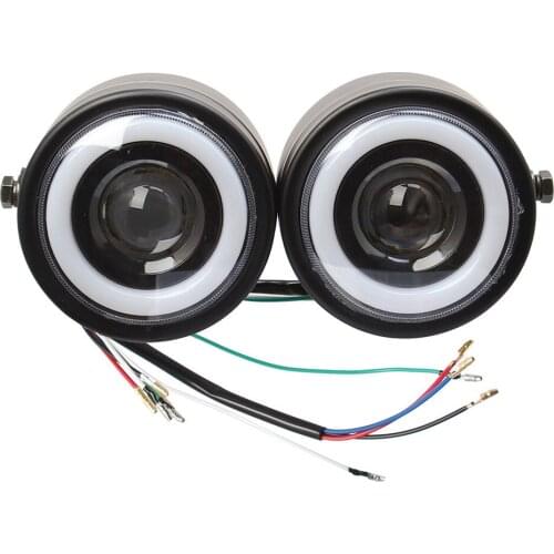 2 Pcs Angel Eye Twin Headlight Motorcycle Head Lamp Universal Fit for Street bike-Harley-Yamaha-Kawasaki-Suzuki 1 Pair