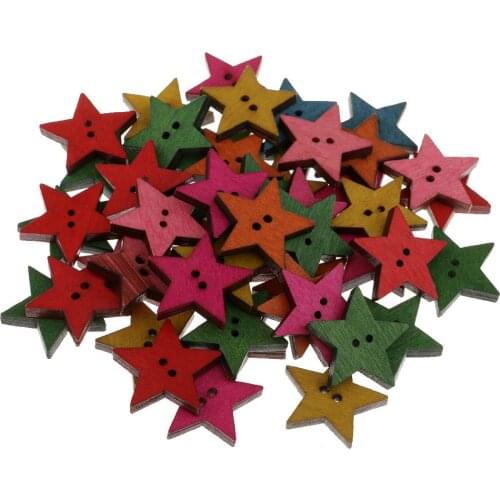 50x Rustic Wood Painted Star 25mm Sewing Wooden Buttons For Clothes Decorative Button Crafts Scrapbooking Card Making Crafting