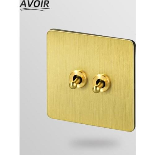 Avoir Light Switch USB Wall Sockets 110V 220V Toggle Switch Copper Material Golden Panel Electrical Switches EU FR Plugs Outlet