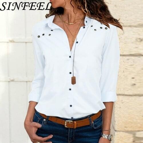 SINFEEL White Blouse Women Chiffon Office Career Shirts Tops 2018 Fashion Casual OL Long Sleeve Blouses Femme Blusa Plus Size
