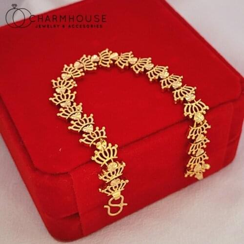 24K Yellow Gold GP Charm Bracelets For Women Crown Wrist Chain Bracelet Pulseira Femme Trendy Jewelry Accessories Bijoux