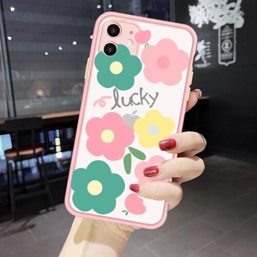 JAMULAR Fashion Flower Phone Case For iPhone 11 Pro XS MAX X 7 XR SE2020 8 6 Plus Pink Floral Shockproof Cover Matte Candy Shell