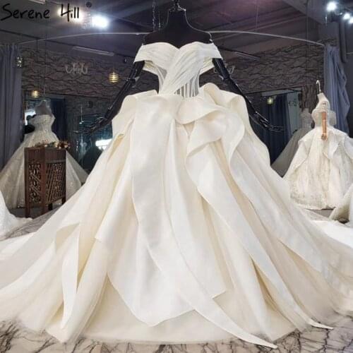 Ivory Satin Off Shoulder High-end Wedding Dresses 2020 Sleeveless Sexy Ruffles Bridal Gowns HX0202 Custom Made