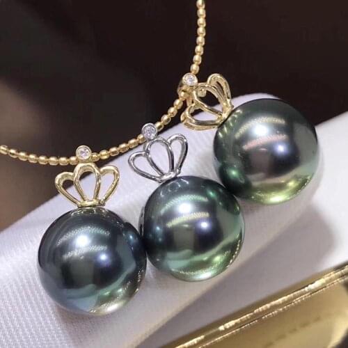 D114 Fine Jewelry 18K Gold Natural Ocean Tahiti Black Pearl 9-10mm Pendant Necklaces for Women FIne Pearls Pendants