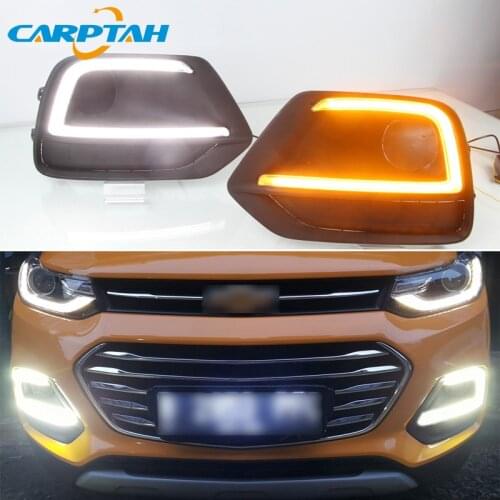 12V Car LED DRL Daylihgts For Chevrolet Trax 2017 2018 Yellow Turn Signal LED Daytime Running Light Foglamps Headlamp