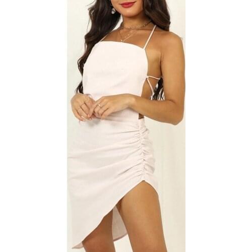 Sexy Dress Ladies Bodycon Vestidos Sleeveless Backless Spaghetti Strap Solid Color Sling Asymmetry Woman Clothing Summer Dresses