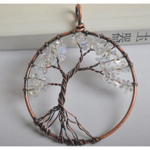 Lucky Handmade Tree of life Opal Bronze Copper Wire Wrap GEM Pendant Jewelry For Gift S1293