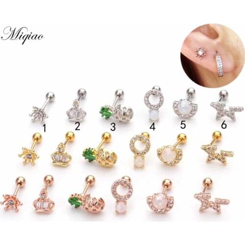 Miqiao 2pcs New Product Stainless Steel Round Crown Earrings Body Piercing Jewelry