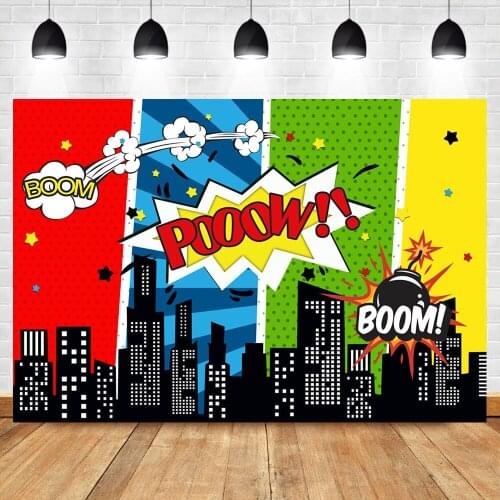 Neoback Superhero Backdrop Comics City Buildings Photo Background Kids Birhday Colorful Photography Backdrops Studio Shoots