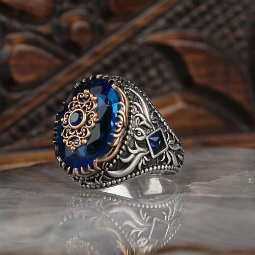 Aqua Stone Silver Men 'S Ring