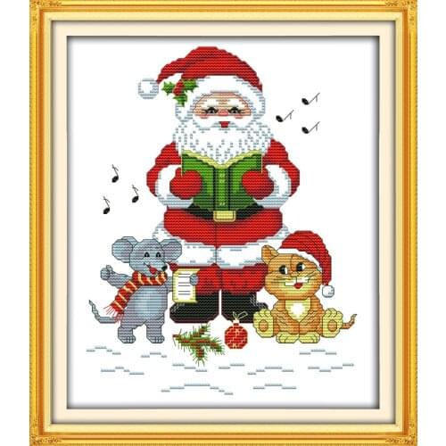 Santa Claus with cat and mouse cross stitch kit cartoon 14ct 18ct count canvas stitches embroidery DIY handmade needlework plus