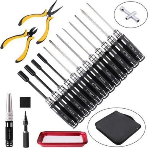 18 in 1 / 23 in 1 RC Tools Kits Screwdriver Pliers Hex Sleeve Socket Repair Box Set for Repairing RC Airplanes, Car Model T