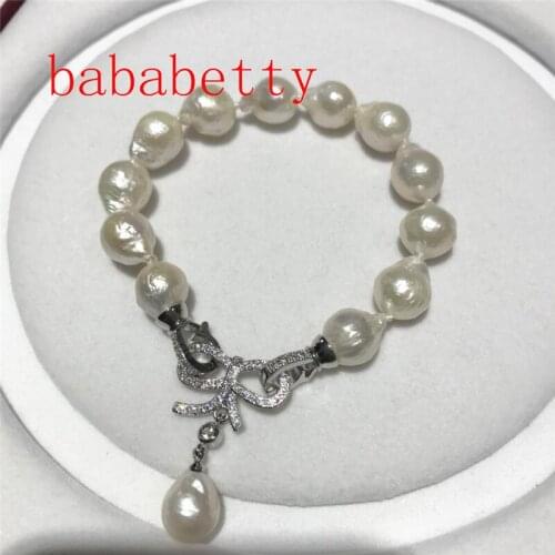 New natural freshwater white Edison pearl 10-11 mm inlay cz butterfly clasp 8inches