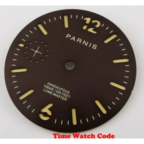 Parnis 35.4mm black watch dial fit ETA 6497 hand-winding movement seconds dial yellow marks watch face