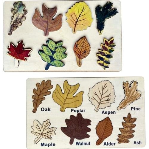 Wooden Puzzle Nordic Style Puzzle Toys Wooden Set Leaf Jigsaw Drawing Board Games Learning Tool Toys Diy Painting