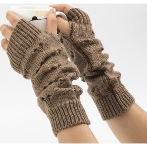 Women Gloves Stylish Hand Warmer Winter Gloves Women Arm Crochet Knitting Hollow Heart Mitten Warm Fingerless Gloves