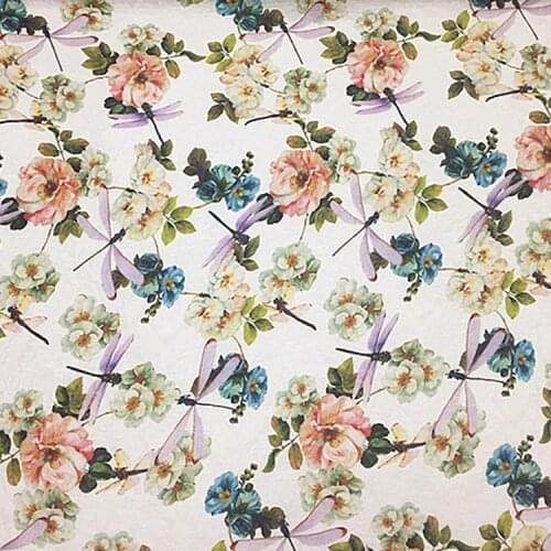 Floral and butterfly print natural silk and linen blended fabric 16momme thickness,SLN199