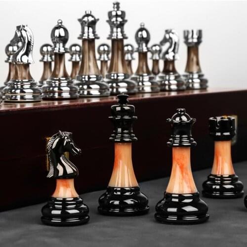 Chess high-end gift box solid wood folding chessboard imitation jade chess pieces, retro European style ornaments