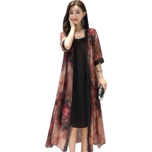 Chiffon Shirt Cardigan Sun Protection Shirt Women 2021Summer New Thin Large Size Jacket Female Five-Point Sleeve Shawl Coat 197