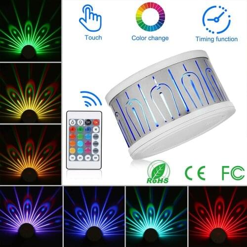 LED Wall Light Touch Peacock Projection Lamp Remote Control Home Decro Romantic Atmosphere Colorful Corridors Night Light