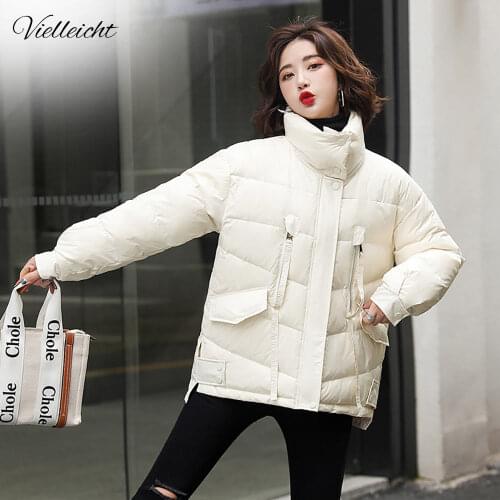 Vielleicht Warm Short Cotton Padded Jacket Parkas 2021 New Stand Collar Autumn Winter Coats Women Long Sleeves Elegant Outwear