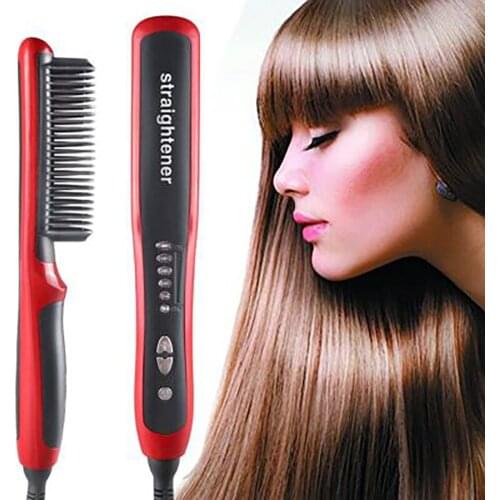 HQT-908B Hair Straightener Durable Electric Straight Hair Comb Brush LCD Heated Ceramic Hair Straightening Brush EU Plug