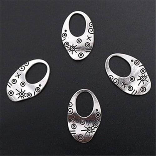 WKOUD 6pcs Silver Color retro pull ring charm alloy pendants bracelet earrings DIY metal jewelry handmade accessories A1397