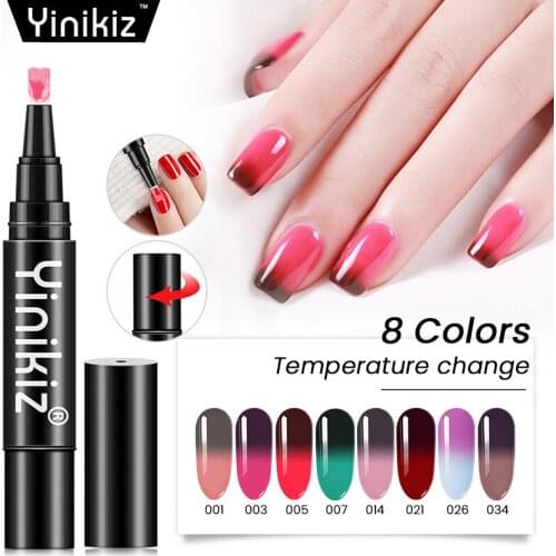 Yinikiz Newest Temperature Change Colors Gel Varnish Pen 8 Colors UV Nail Polish Chameleon Changing Lacquer Pen