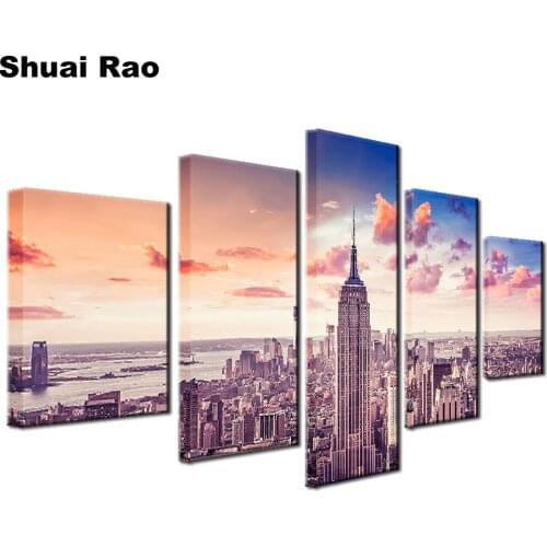 Sunset Los Angeles City Building diamond painting full square diamond art 5d diy diamond embroidery 5pcs set scenery home decor