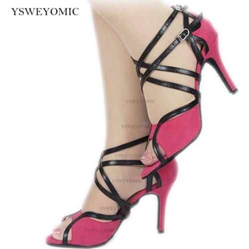 Factory Supply New Dancing Shoes For Women Latin Pink Flannel Ballroom Latin Salsa Dance Competition Shoes in High Heel