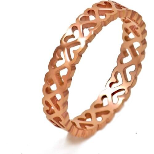Fashion Hollow Heart Titanium Steel Rose Gold Color Proposal Rings For Women Jewelry Birthday Gift Love Forever Simple Style
