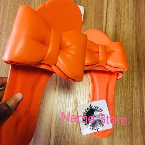 2021 Summer New Womens Flat Sandals Solid Color Bow Slippers Open Toe Outdoor Womens Shoes Plus Size 42