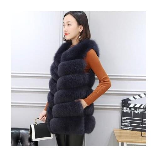 Top brand Women Free Shipping Long Faux Fox Fur Vest high quality