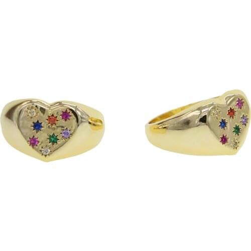 Fashion rainbow starburst cz Heart signet Wedding Rings Womens Zircon Engagement Rings Glamour Jewelry