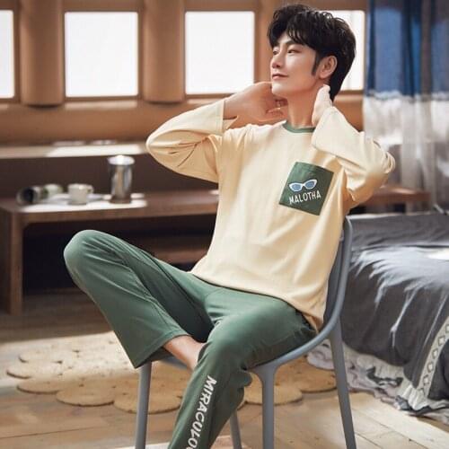 Winter And Autumn Mens Pyjamas Cotton Pajamas Long-sleeve Casual Men Pajama Set Plus Size Sleepwear Simple Beige leisure Pijamas
