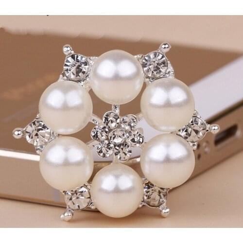 10Pcs 2.6cm Silver Gold Hair Bow Center Decorative Brooches Pearl Rhinestone Embellishment Ornament Diy Craft Supplies
