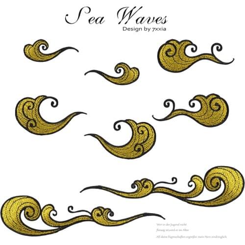 10pcs/lot Large Embroidery Patch Sea Wave Cloud Gold Silver Edge Clothing Decoration Craft Diy Iron Heat Transfer Applique