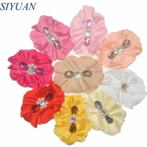 10pcs/lot Pearl Beaded Silk Satin Flower WITH/WITHOUT Alligator Hair Clip Handmade Floral Apparel Headwear Accessories TH269