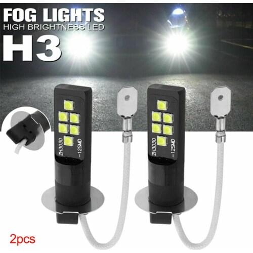2Pcs H3 LED Bulb Super Bright 12 SMD 3030 Chips Car Fog Lights 12V 6000K White Driving Day Running Lamp Auto