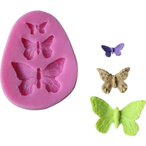 3-Hole Butterfly Shape Silicone Fondant Mold Sugarcraft Wedding Birthday Christmas Cake Decorating Baking Moulds Tools