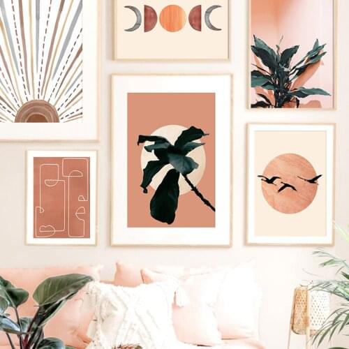 Boho Abstract Bohemian Moon Phases Line Modern Poster Canvas Painting Wall Art Print Picture Living Room Home Decoration