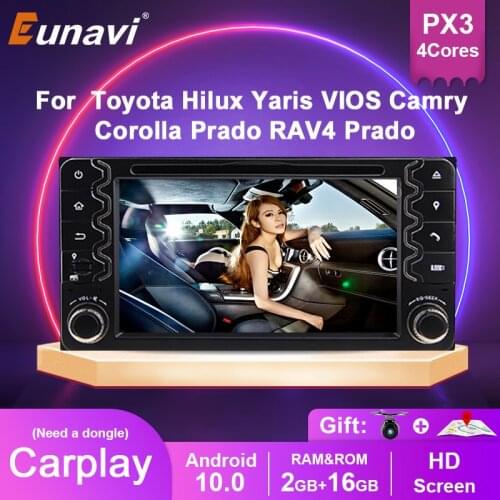 Eunavi Android 9.0 2 DIN Car Radio DVD GPS Multimedia For Toyota Hilux Yaris VIOS Camry Corolla Prado RAV4 Prado 2003 - 2008