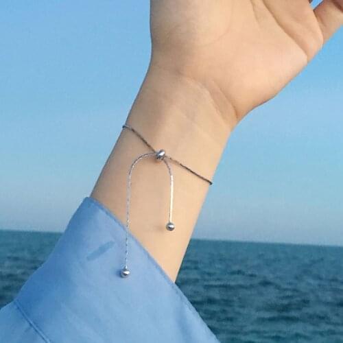 Simple Geometric Chain Bracelets For Women Silver Color Round Beads Kpop Cold Temperamen Adjustable Fashion Female Jewelry Gifts