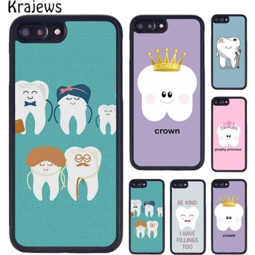 Krajews Dental White Tooth Crown Phone Cases For iPhone 5 6S 7 8 plus 11 12 Pro X XR XS Max Samsung Galaxy S6 S7 S8 S9 S10
